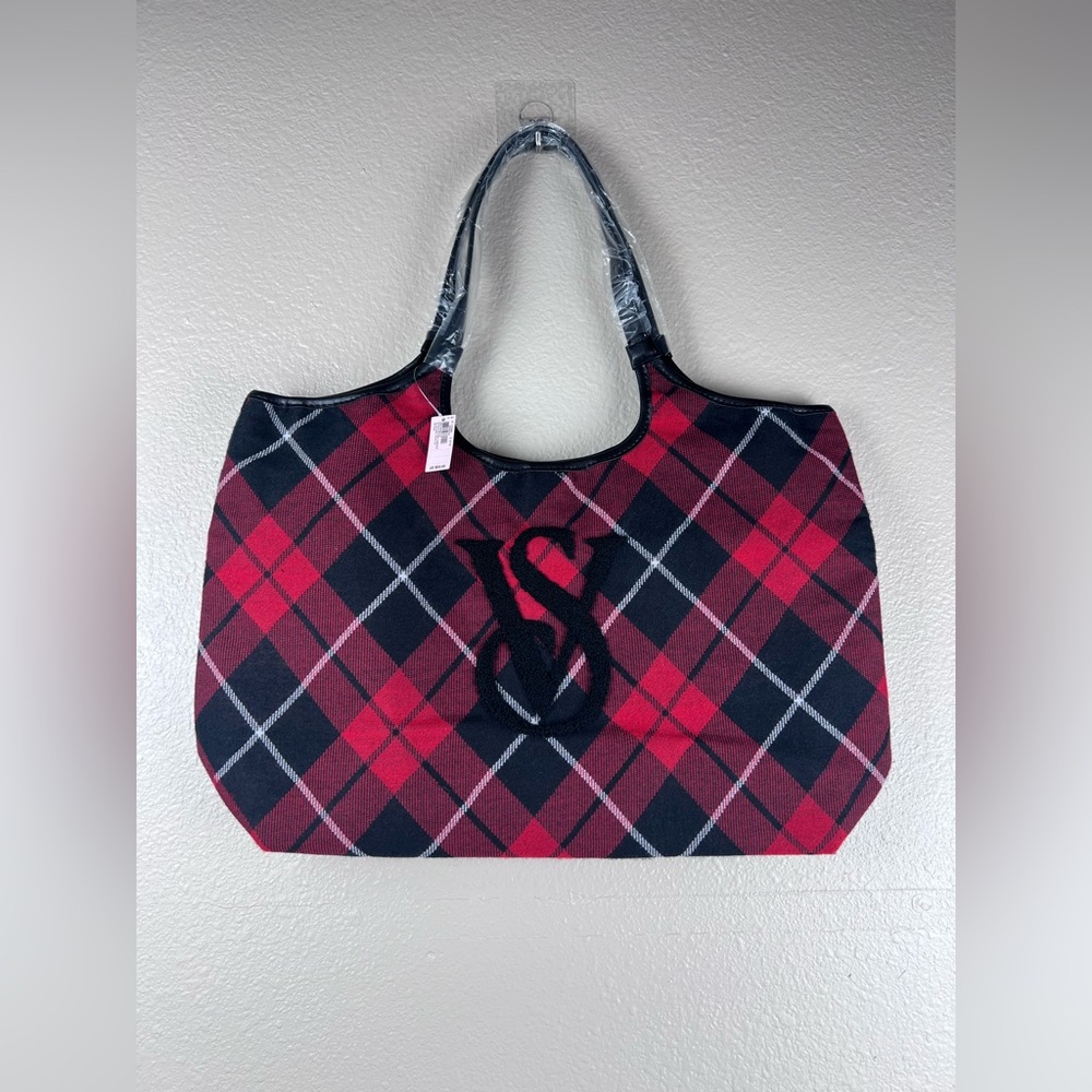 Victoria’s Secret Red Black Plaid VS Logo Shoulder Bag NWT